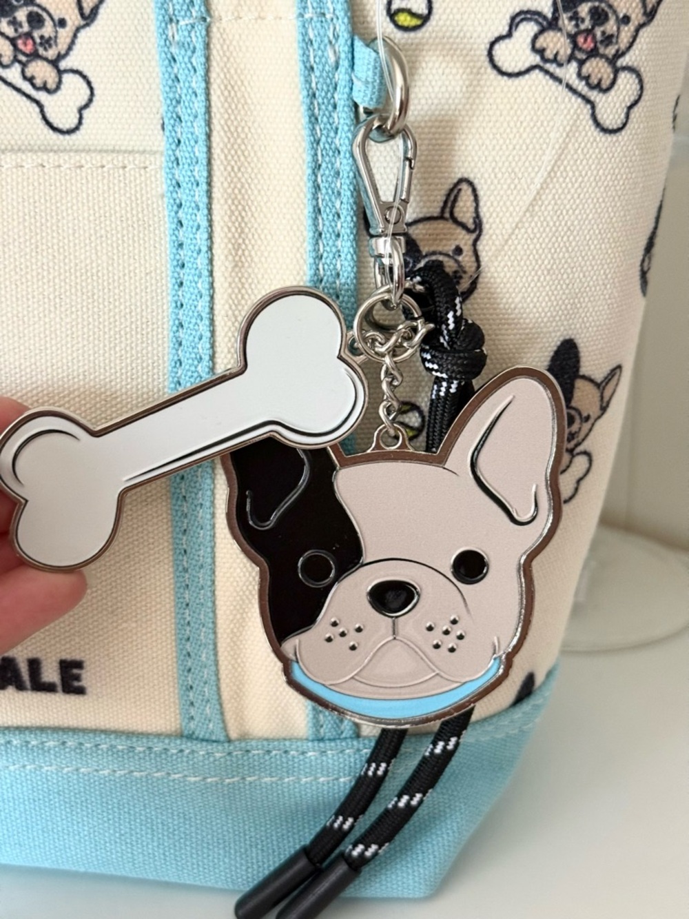 Aeropostale Cream & Light Blue French Bulldog Canvas Mini Tote - Picture 4 of 5